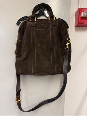 Bally Dark Brown Suede Messenger Bag with Gold Hardware